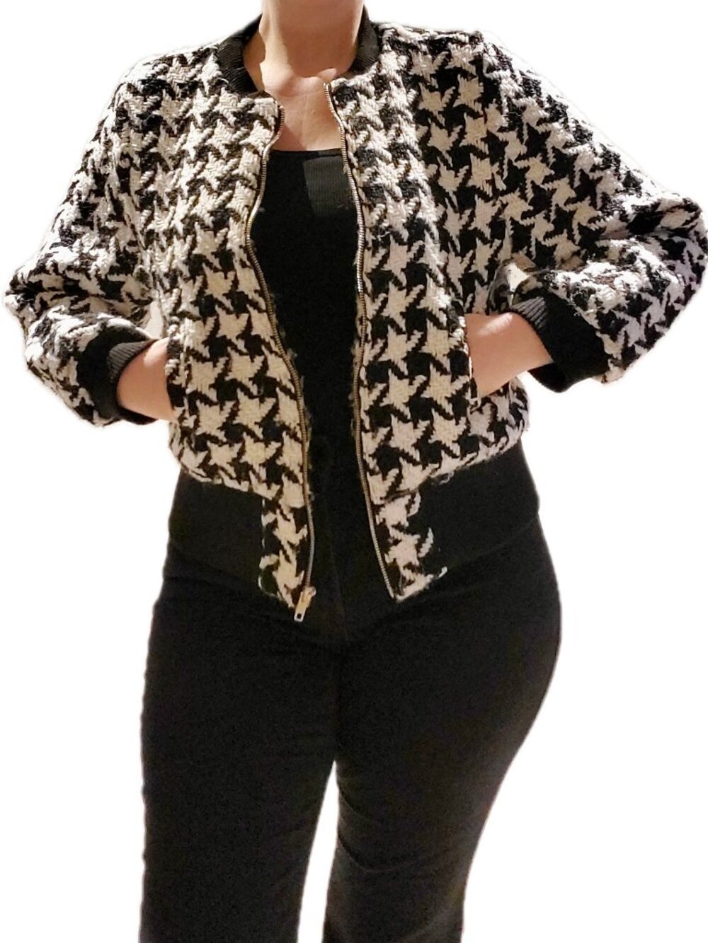 Bishop + Young Houndstooth Tweed Bomber Jacket Large